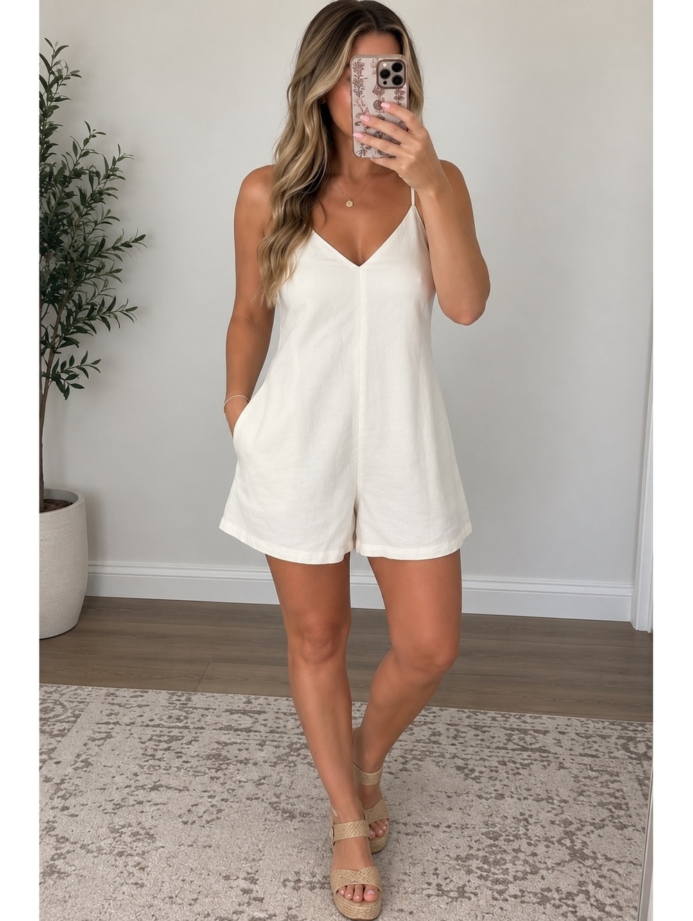 Topshop Ivory Linen Tie Back Romper Open Back Playsuit Size US 4